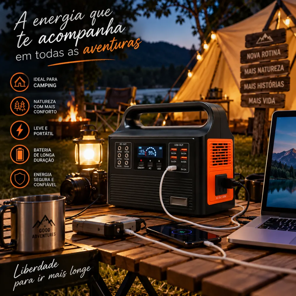 Estação de Energia Portátil 300W Gerador 110V/220V USB